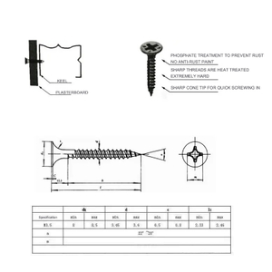 China Factory Carbon Steel Black Phosphated Sheetrock Screws Phillips Bugle Head Fine Thread Drywall Screw for Gypsum Board