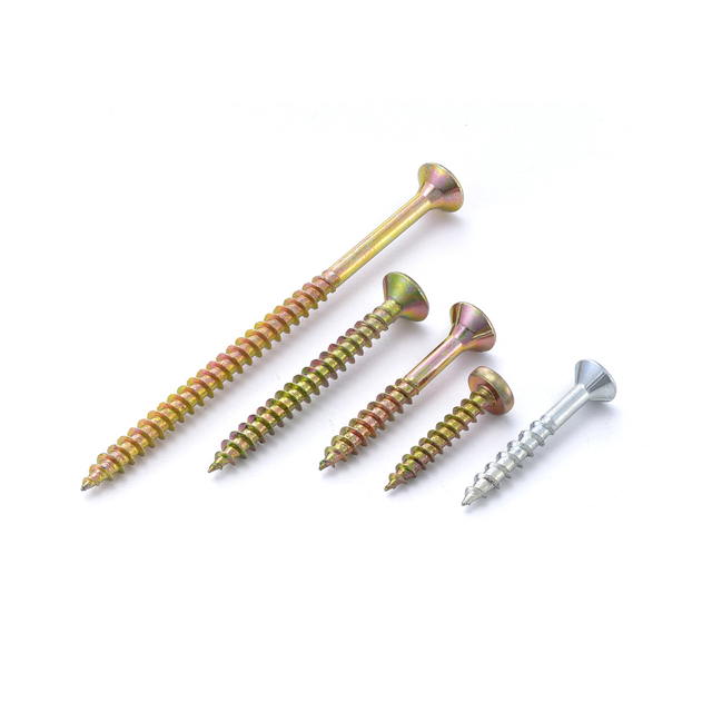 China DIN7505 Pozi Recess CSK Countersunk Head Yellow Zinc Plated Chipboard Screw Tornillos For Wood
