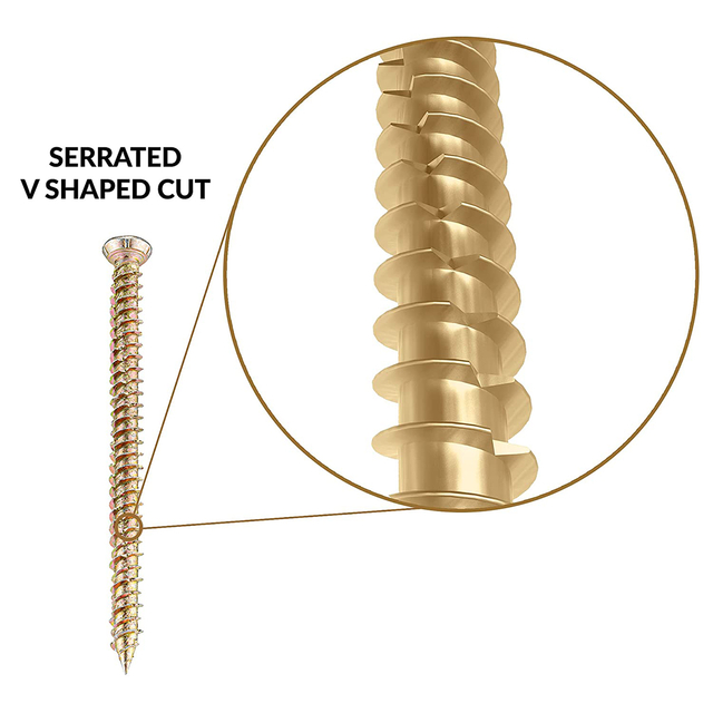 Parafusos Torx Recess para concreto escareado 7,5 mm x 150 mm chapa de zinco amarela