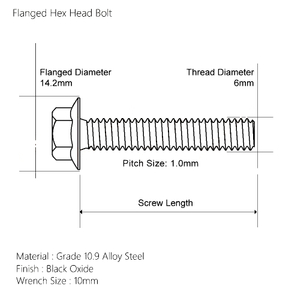Metric Hardened Fine Thread Hex Head Flange Bolt DIN 6921 Class 10.9 Black Finish