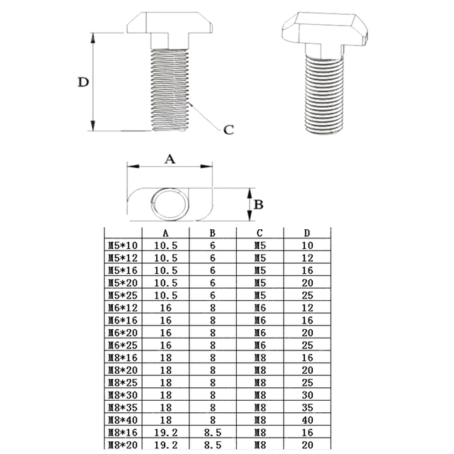  Wholesale Stainless Steel 304 T slot stud Sliding bolt M5*10/12/16/20 T hammer head bolt screw