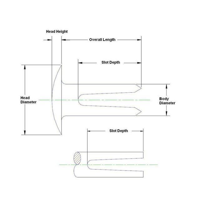  0.1 to 0.17" Hole Diam, Dome Head, Nickel Plated Steel, Split Rivet | MSC Direct 