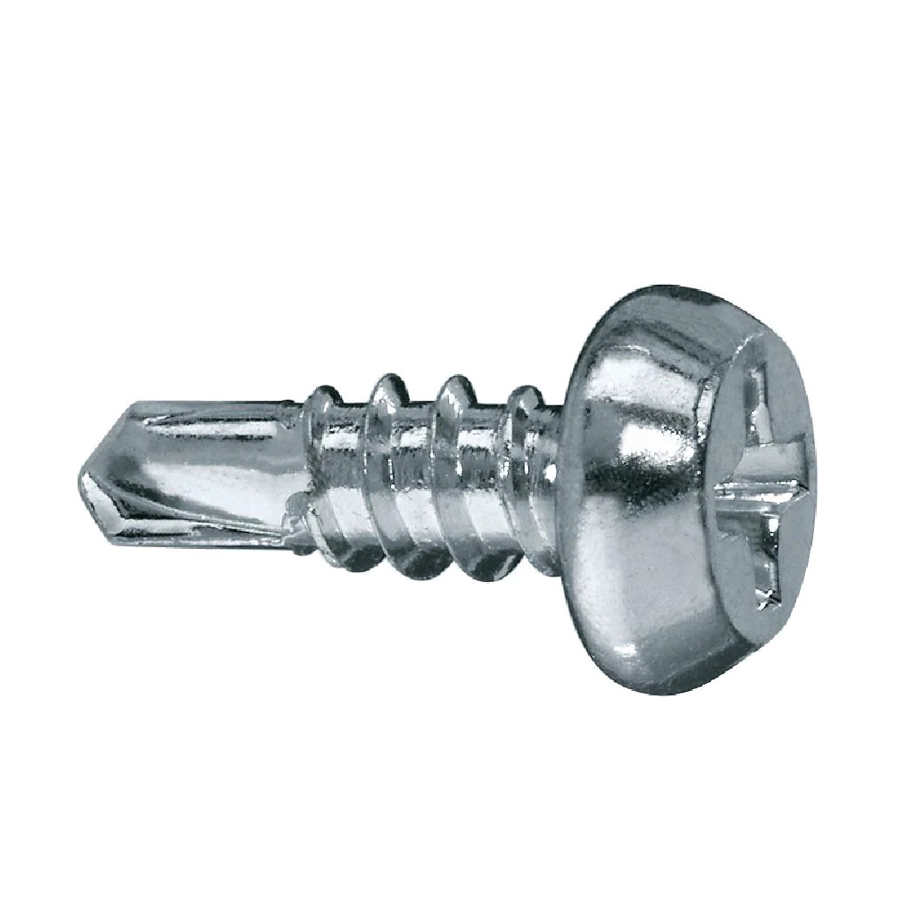 Self drilling screw bit driving into heavy gauge steel substrate